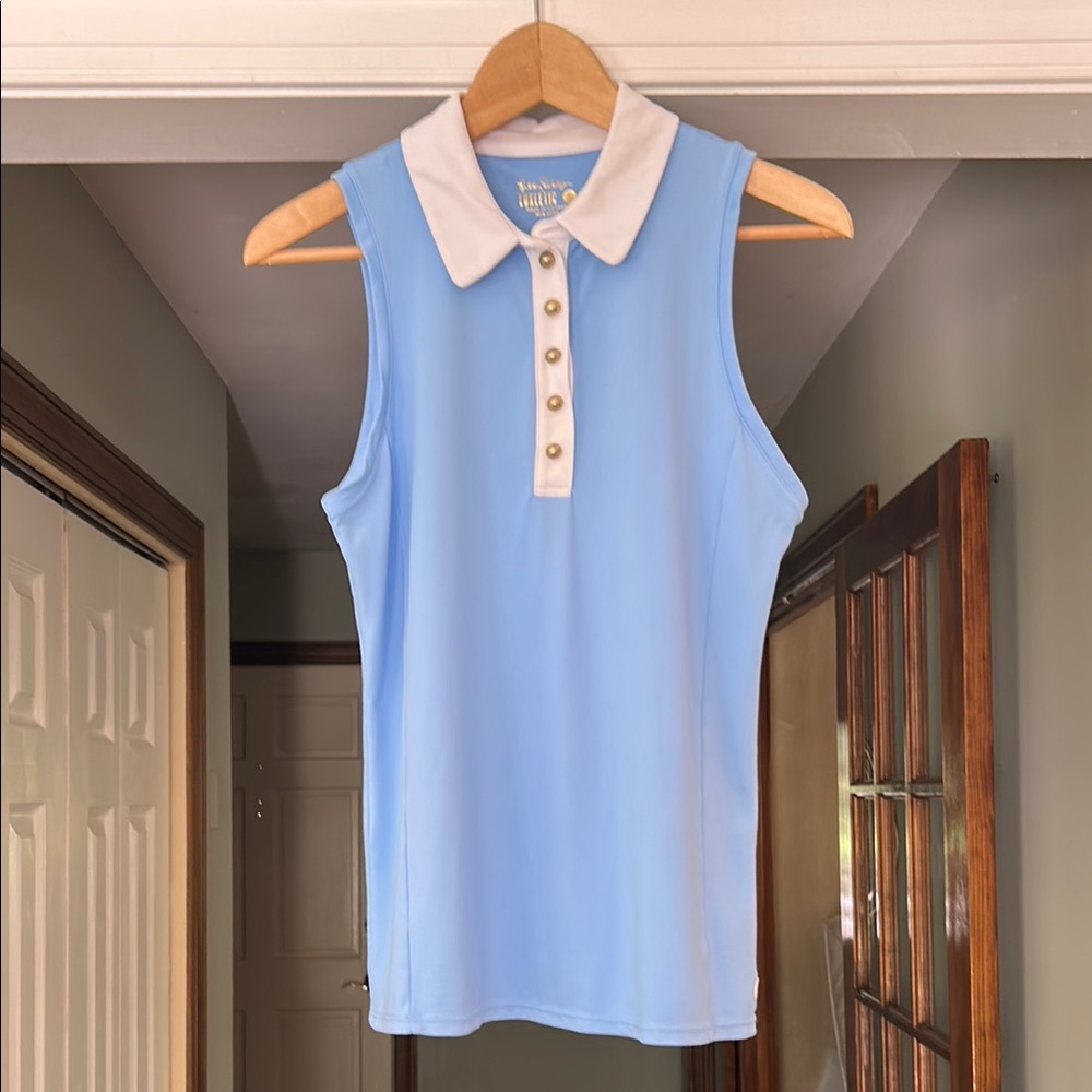 Lilly Pulitzer Luxletic Nylon Sleeveless Collar Golf Top Polo Shirt Blue White S